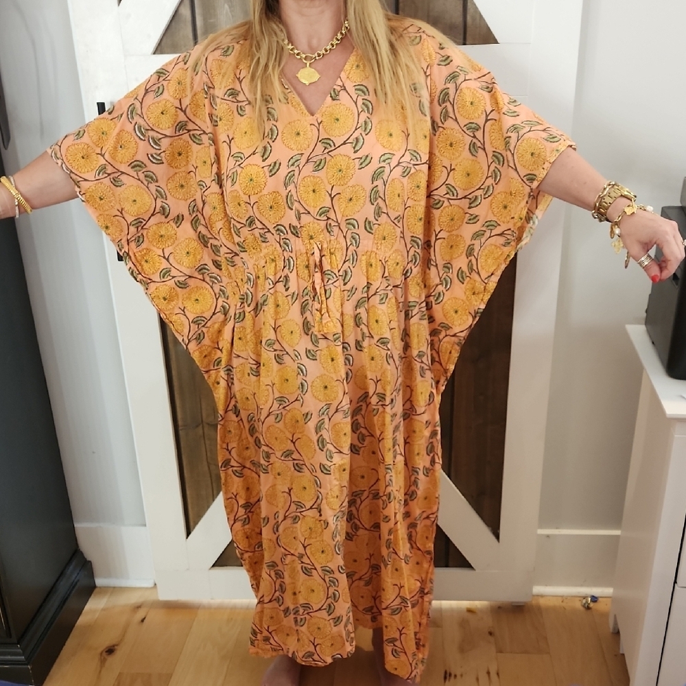 Floral Orange Kaftan Dress